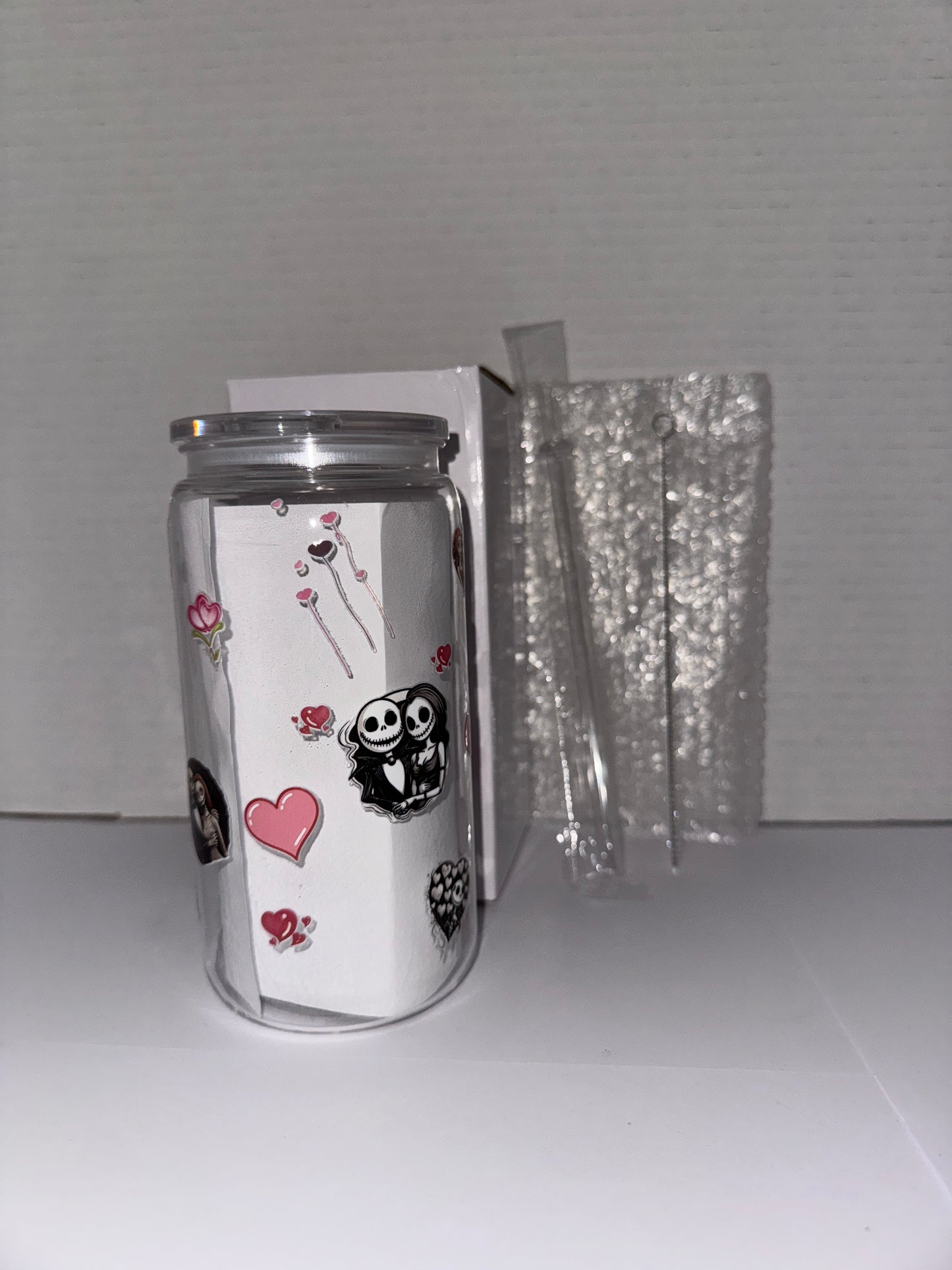 Halloween Wedding Themed 16 Oz Plastic Cup With Love Hearts