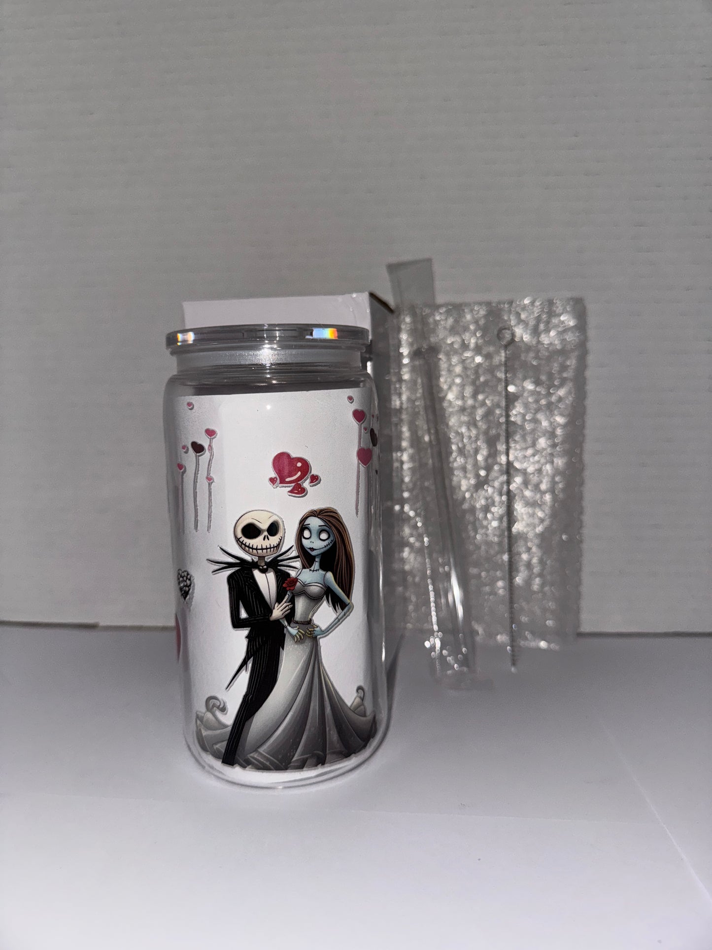 Halloween Wedding Themed 16 Oz Plastic Cup With Love Hearts