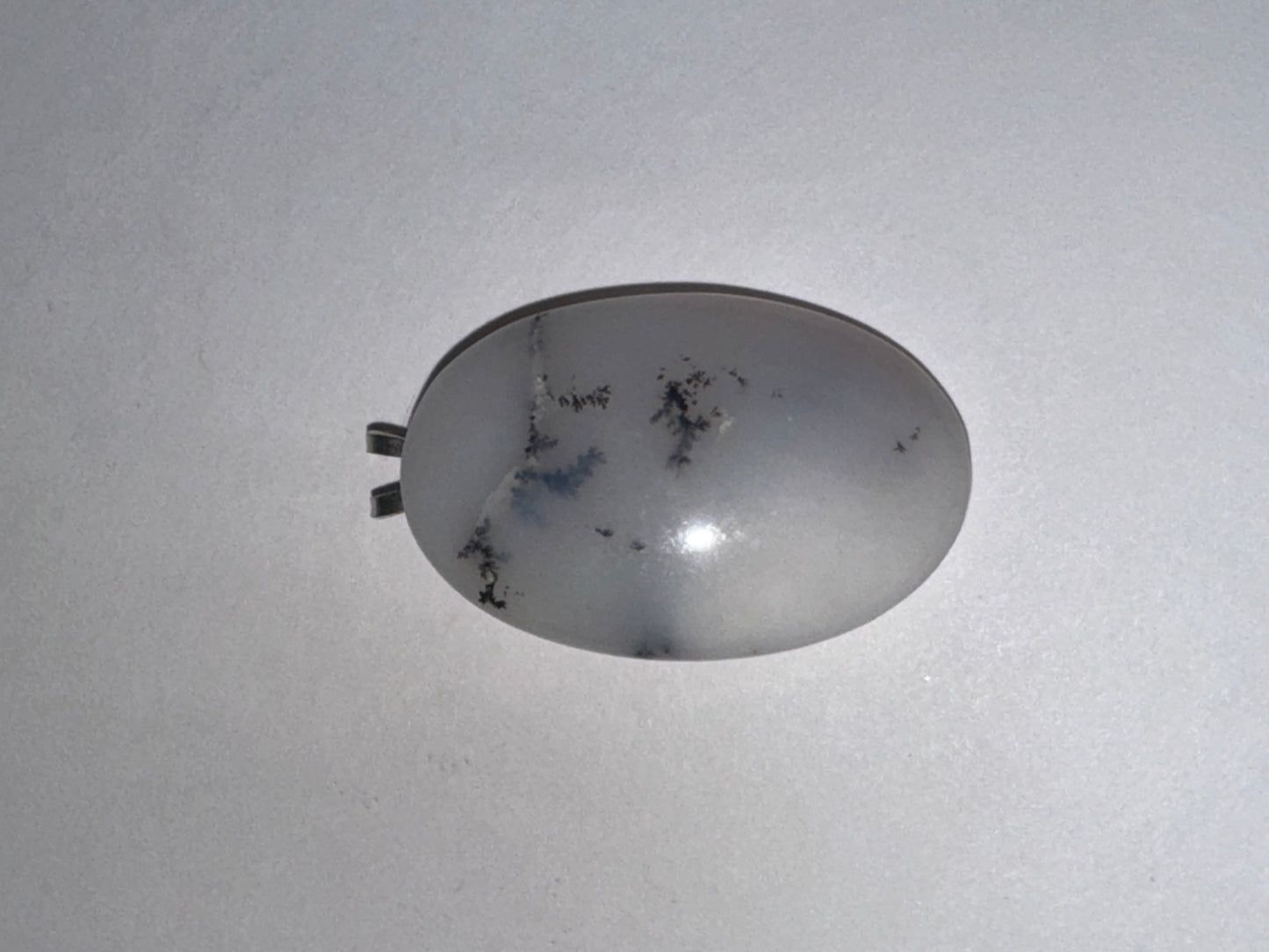 White Dendritic Agate Oval Pendant