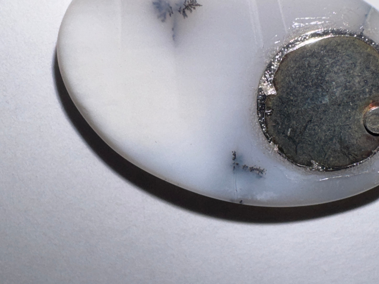 White Dendritic Agate Oval Pendant
