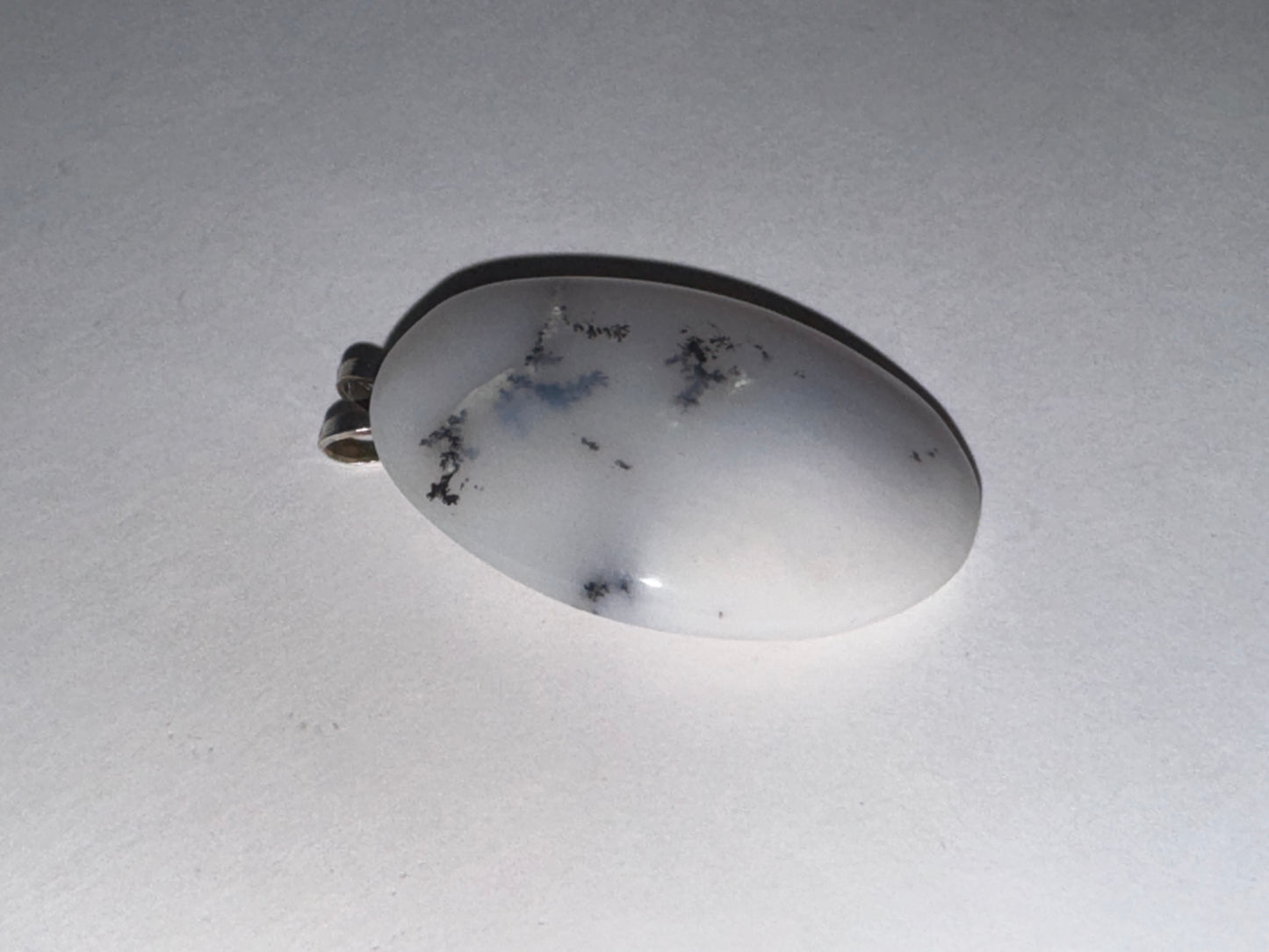 White Dendritic Agate Oval Pendant