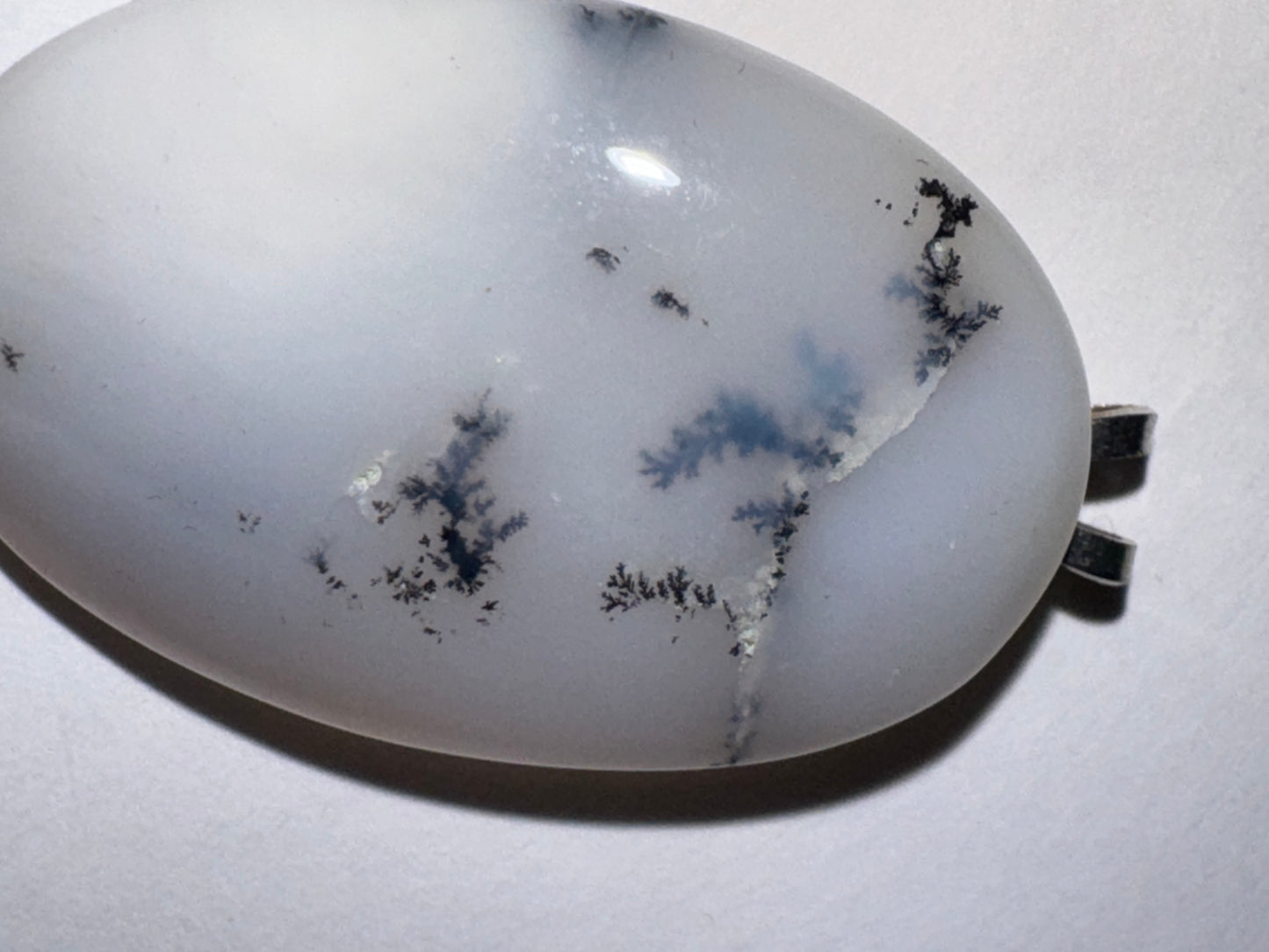 White Dendritic Agate Oval Pendant