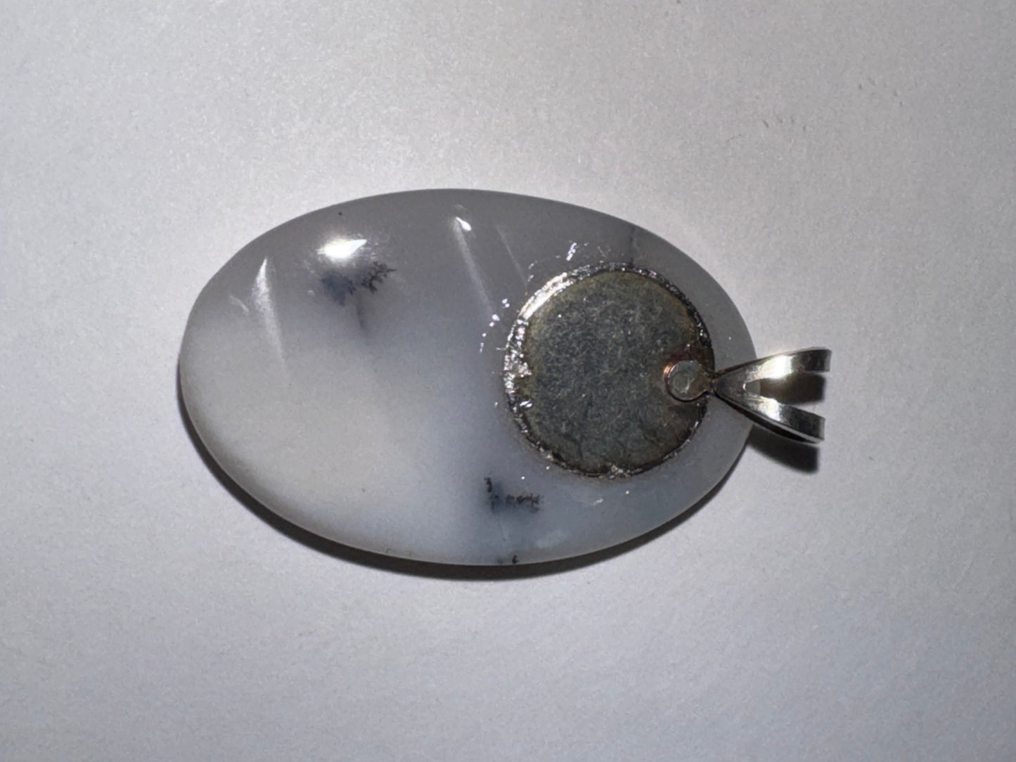 White Dendritic Agate Oval Pendant