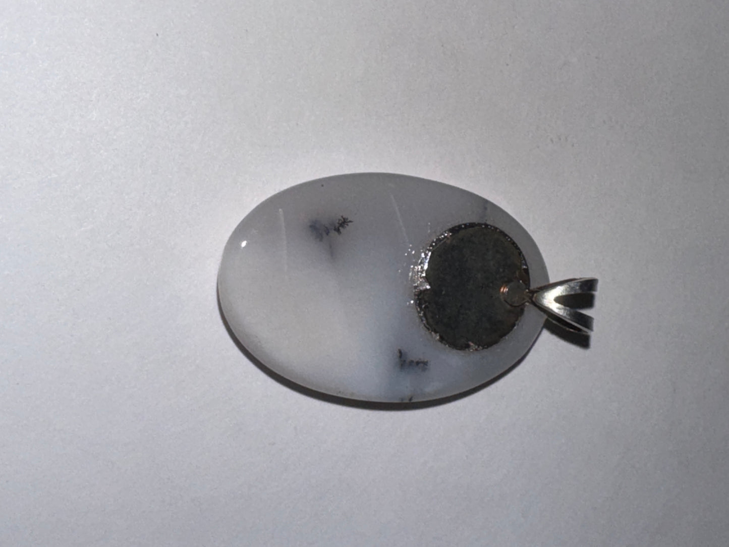 White Dendritic Agate Oval Pendant