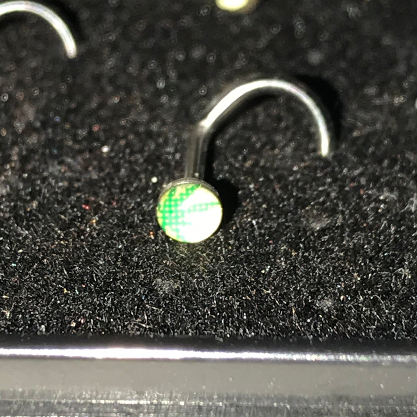 White with Green Pot Leaf 18 Gauge C-shaped Nose Ring