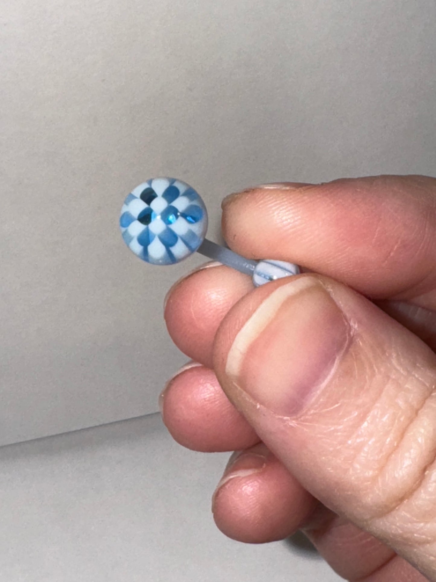 14 Gauge Blue and White Checkerboard Belly Ring