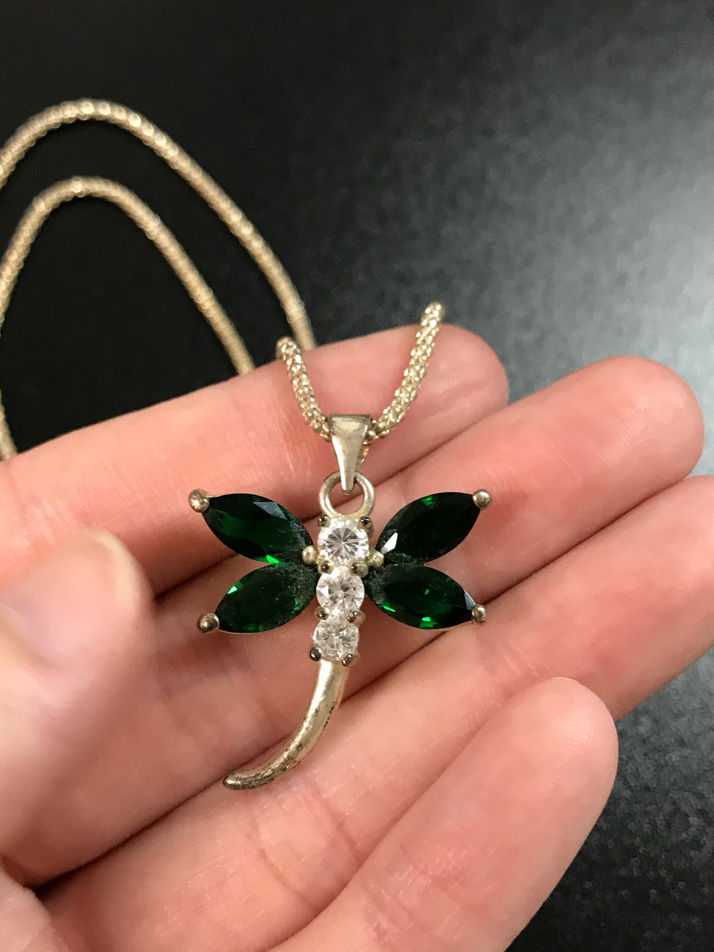18" Silver Rope Chain Necklace with Dragonfly Pendant
