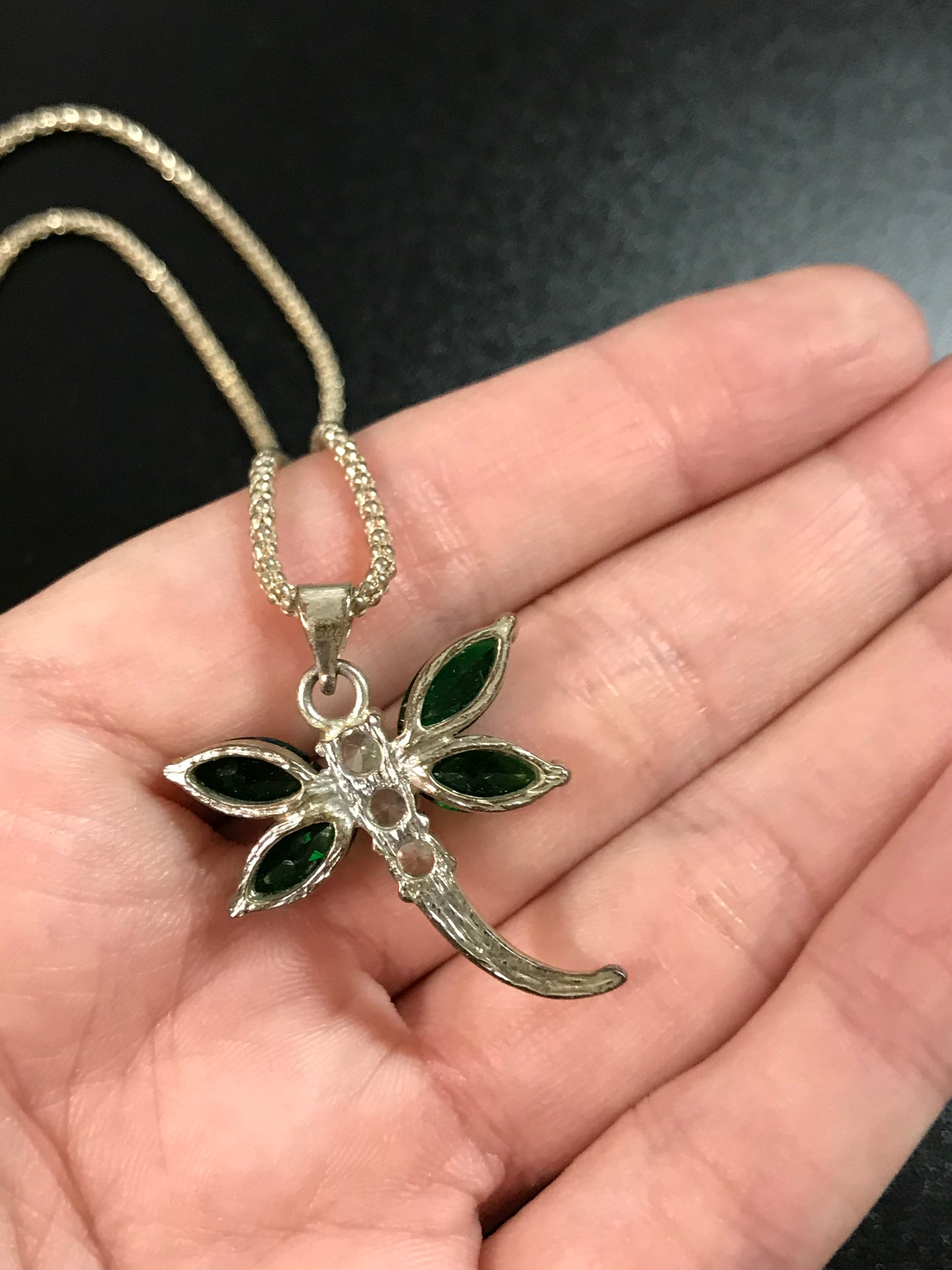 18" Silver Rope Chain Necklace with Dragonfly Pendant