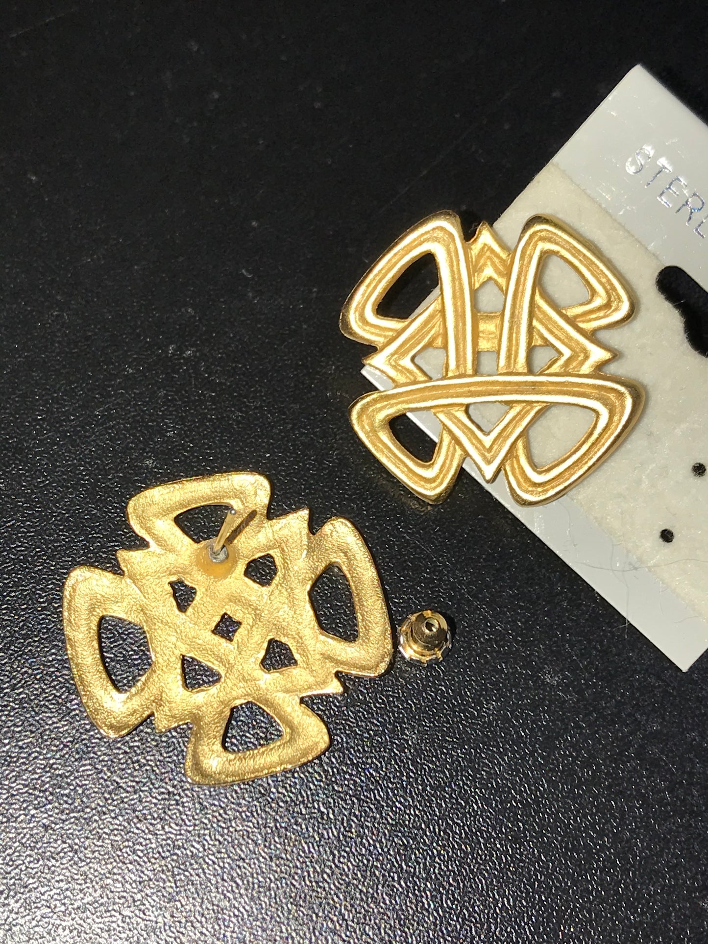 Vintage Gold Tone Square Knot Design Post Earrings