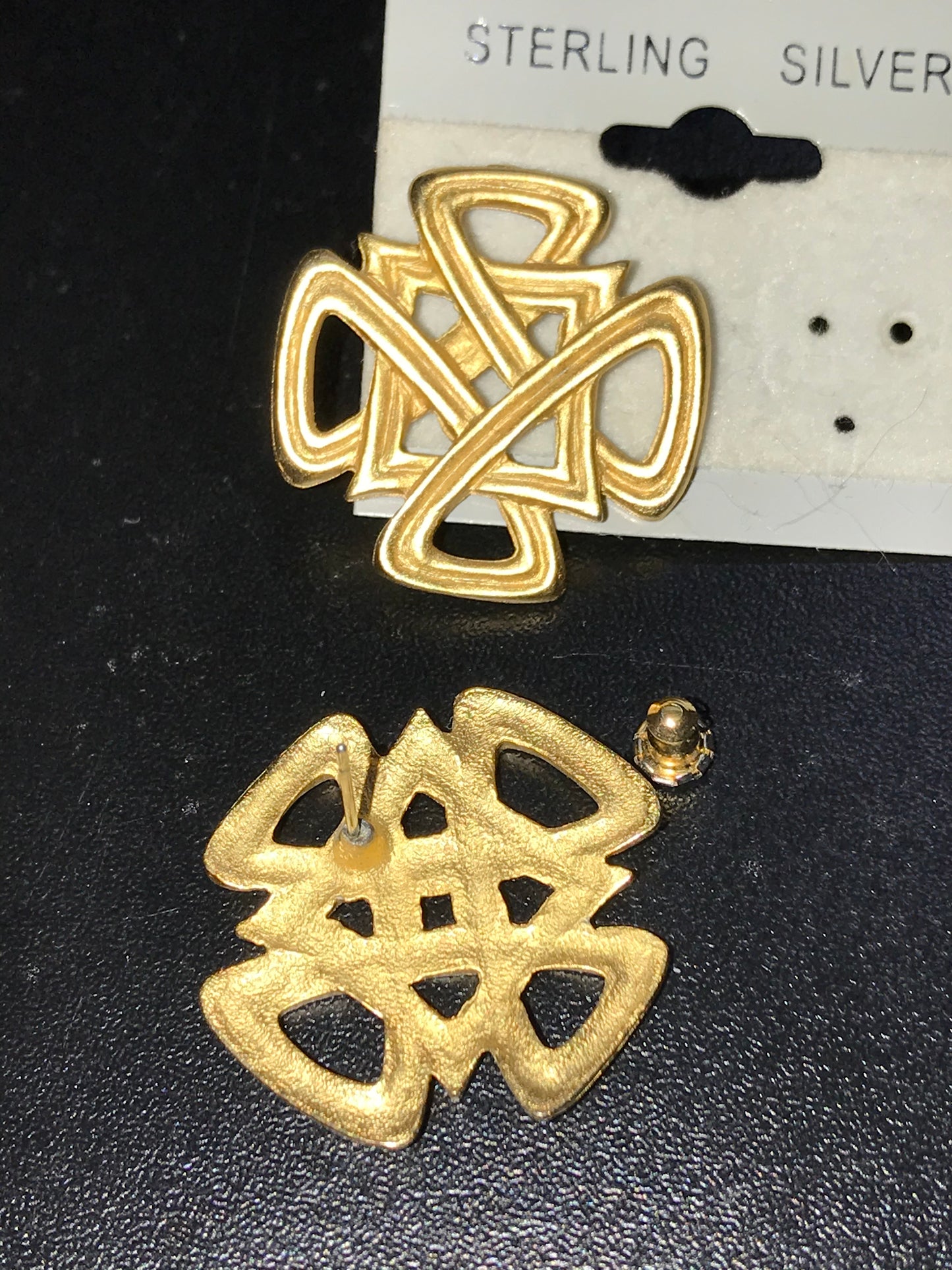 Vintage Gold Tone Square Knot Design Post Earrings