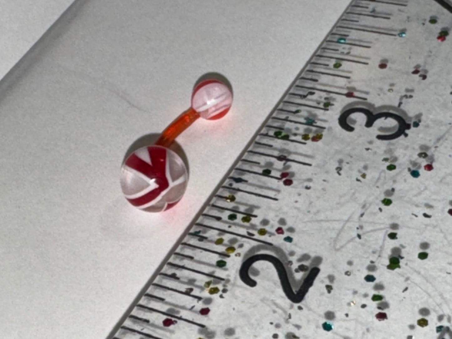 14 Gauge Red and white Abstract Belly Ring