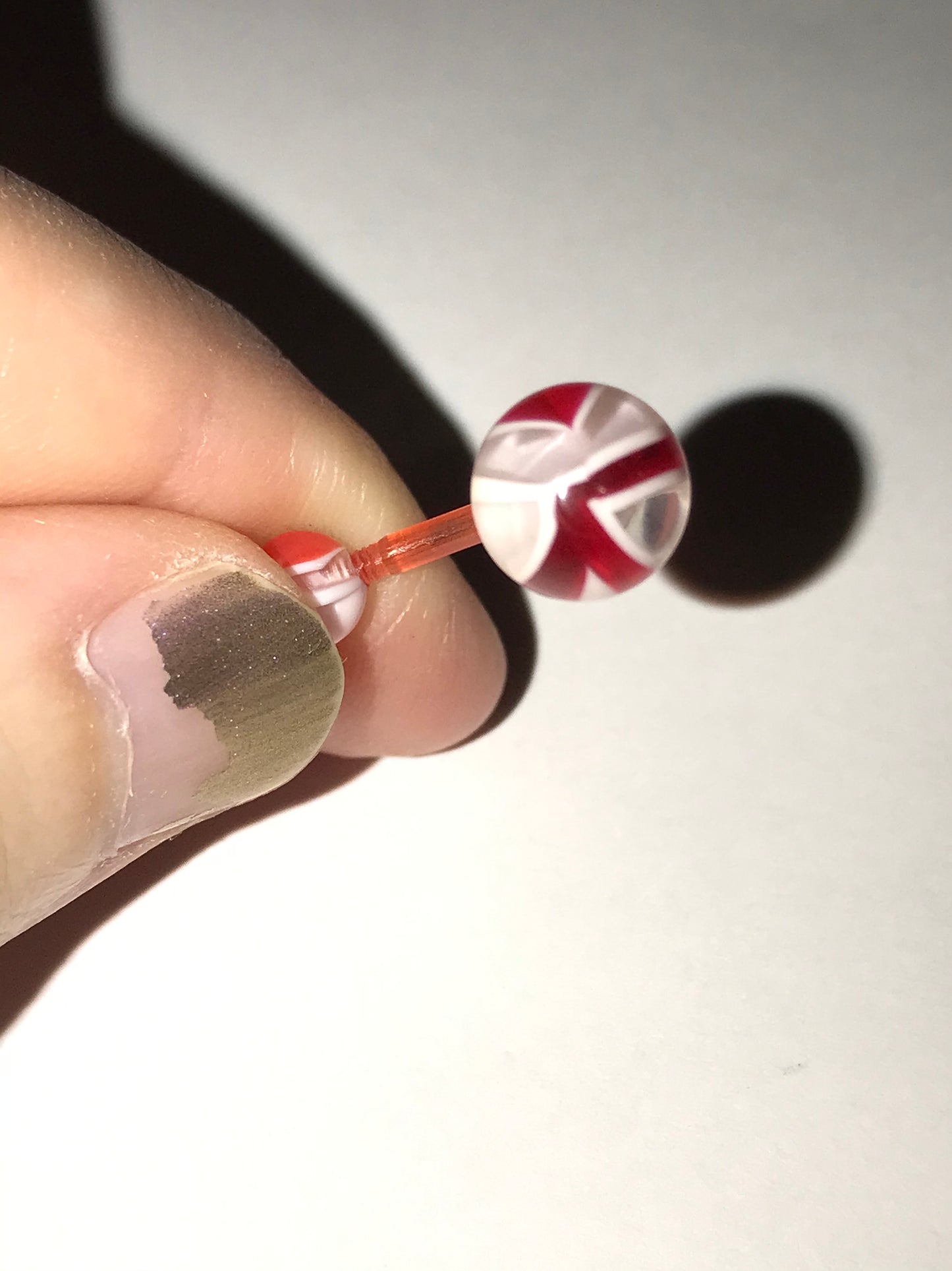 14 Gauge Red and white Abstract Belly Ring
