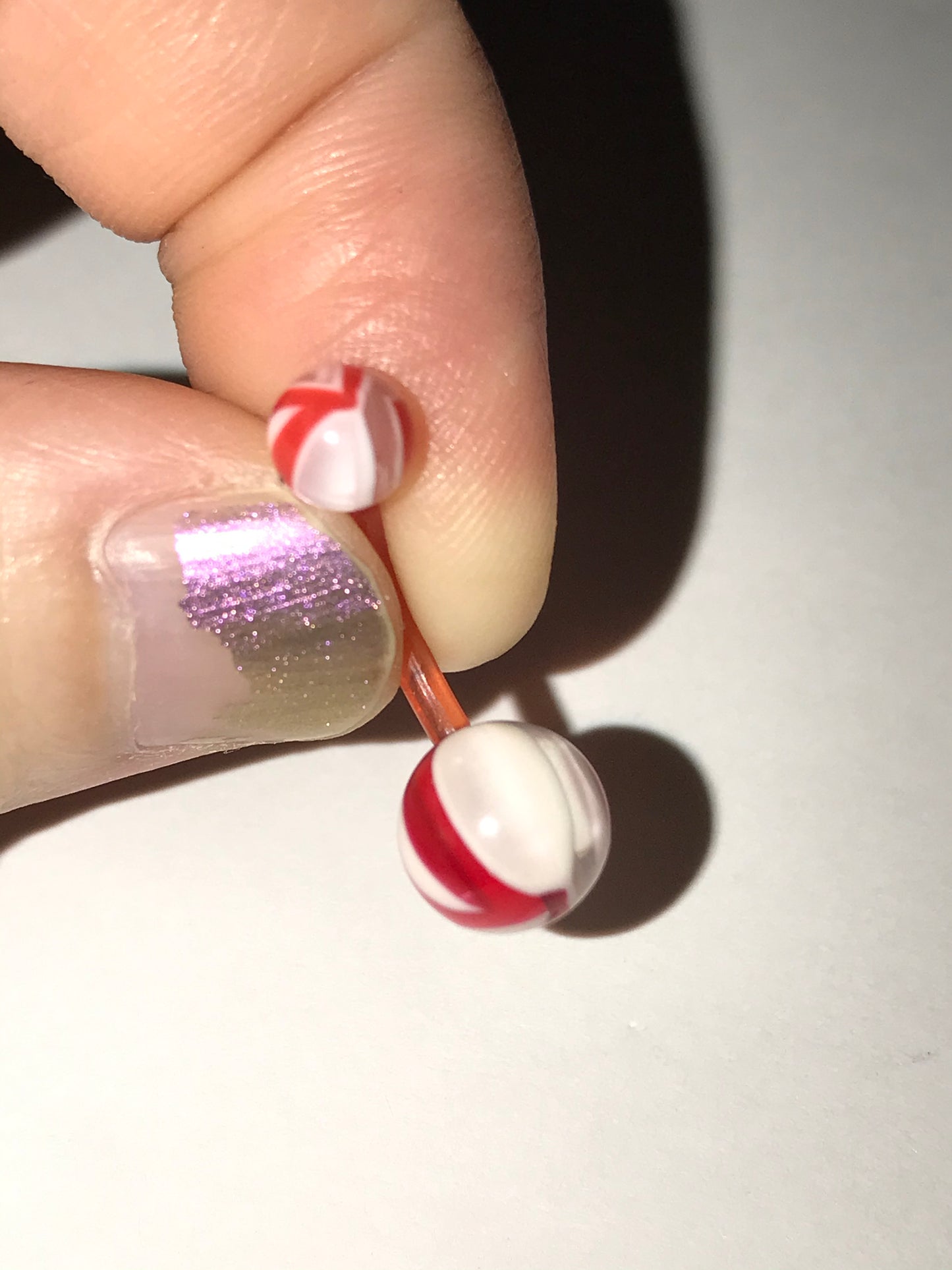 14 Gauge Red and white Abstract Belly Ring