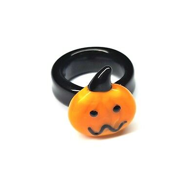 Lampwork Glass Jack-O-Lantern Ring, Size 7 1/2 to 8