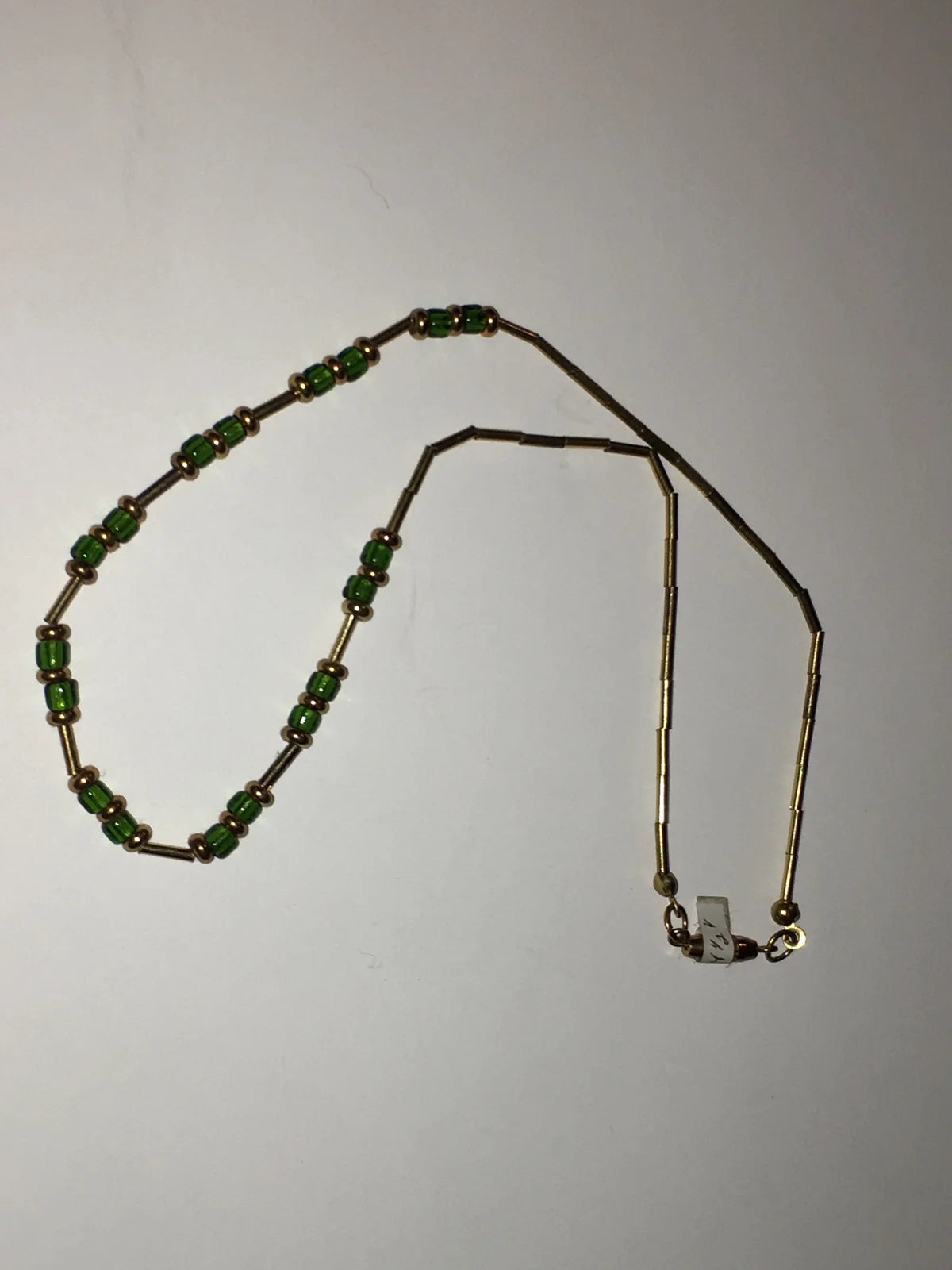 15" Shiny Green And Silver Seed Bead Necklace