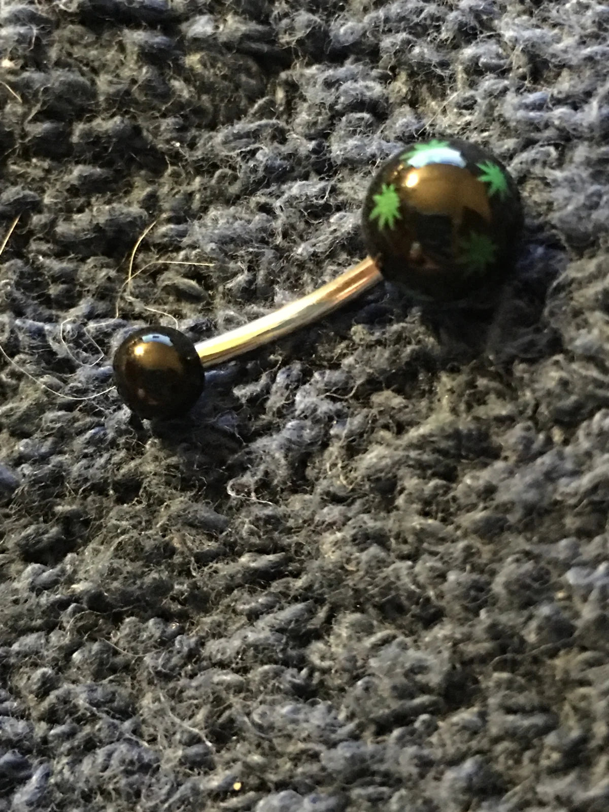 14 Gauge Black and Green Pot Leaf Belly Ring