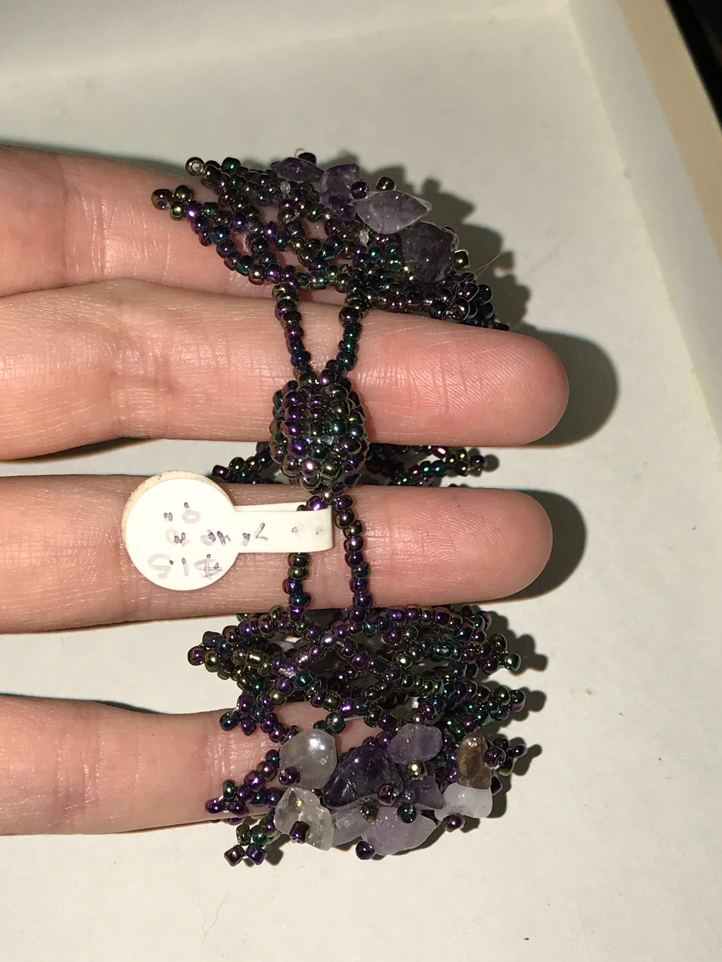 7 1/8" Natural Amethyst Gemstone chip beads stretchy Net Bracelet