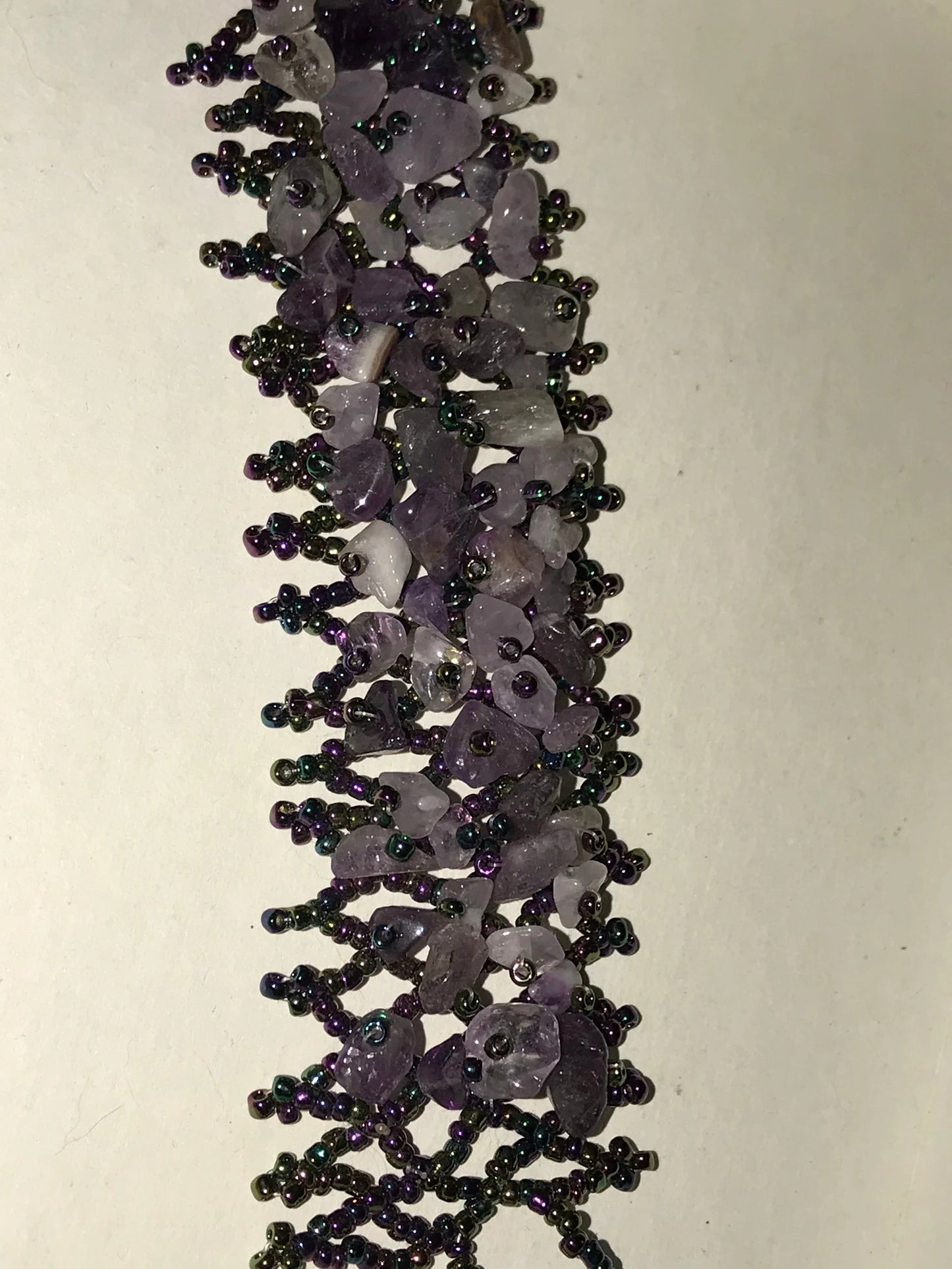 7 1/8" Natural Amethyst Gemstone chip beads stretchy Net Bracelet