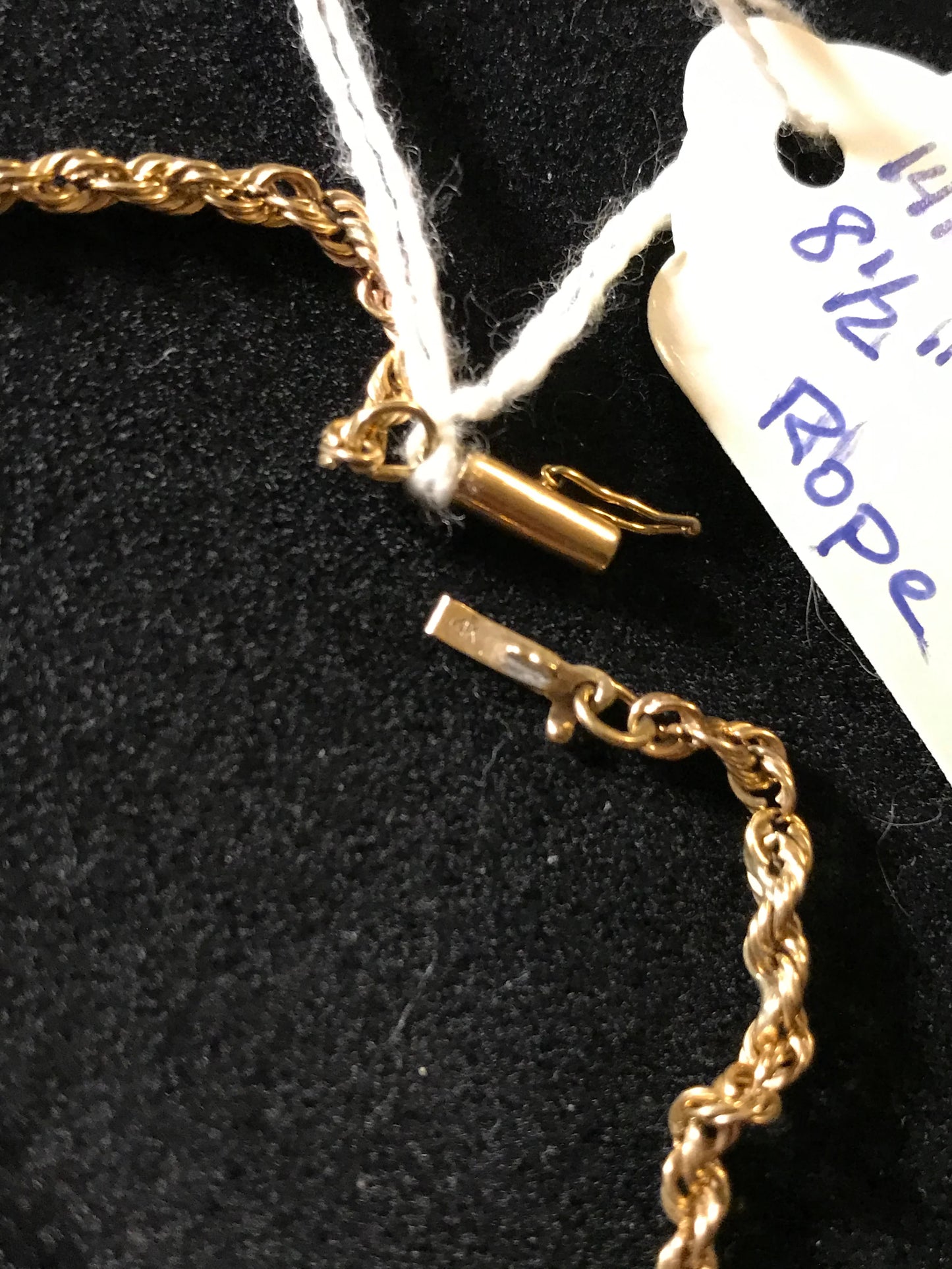 8 1/2" Long 14 Kt Gold Rope Chain Bracelet