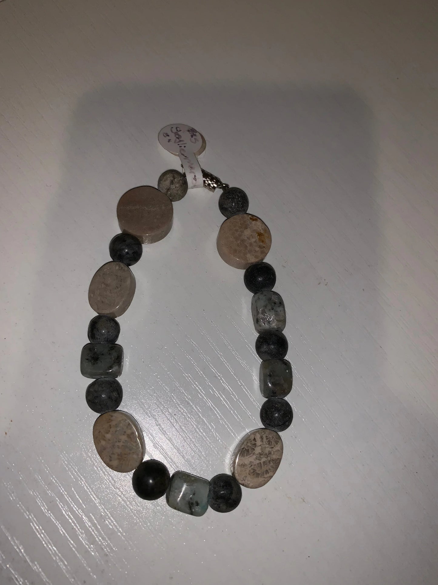 8" Grey line Marble and Coral Bracelet