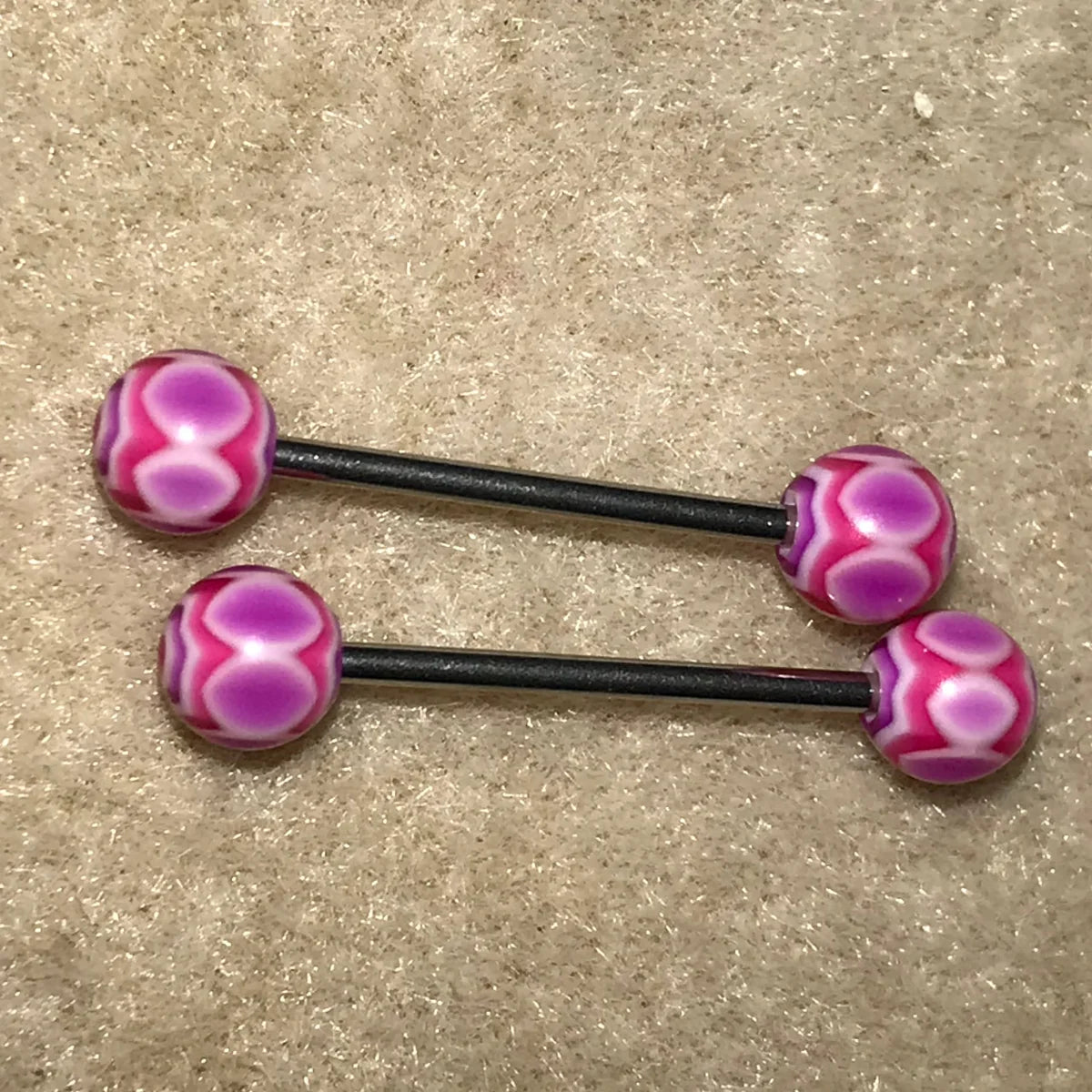 14 Gauge Hot Pink, Purple, Red and White Flower style Design Tongue Ring