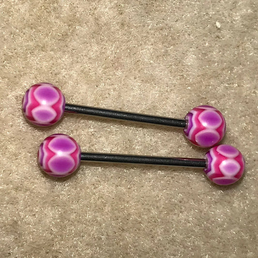 14 Gauge Hot Pink, Purple, Red and White Flower style Design Tongue Ring