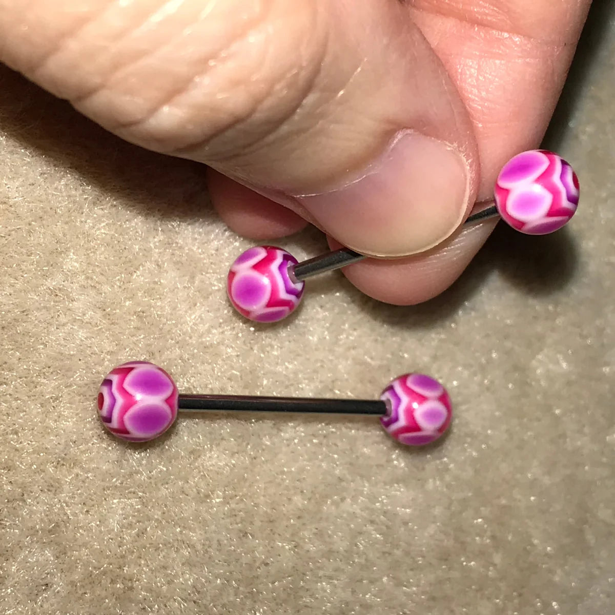 14 Gauge Hot Pink, Purple, Red and White Flower style Design Tongue Ring