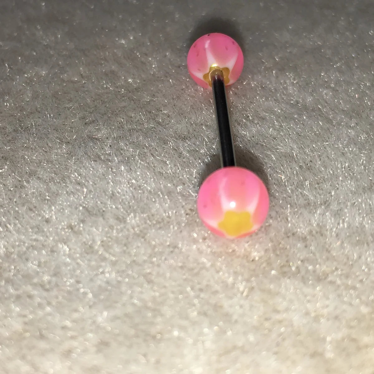 14 Gauge Pink, Orange, and White Glitter Star Design Tongue Ring