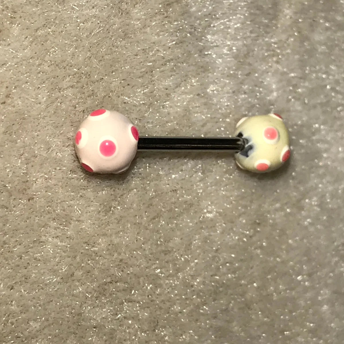 14 Gauge White and Pink Polka Dot Tongue Ring