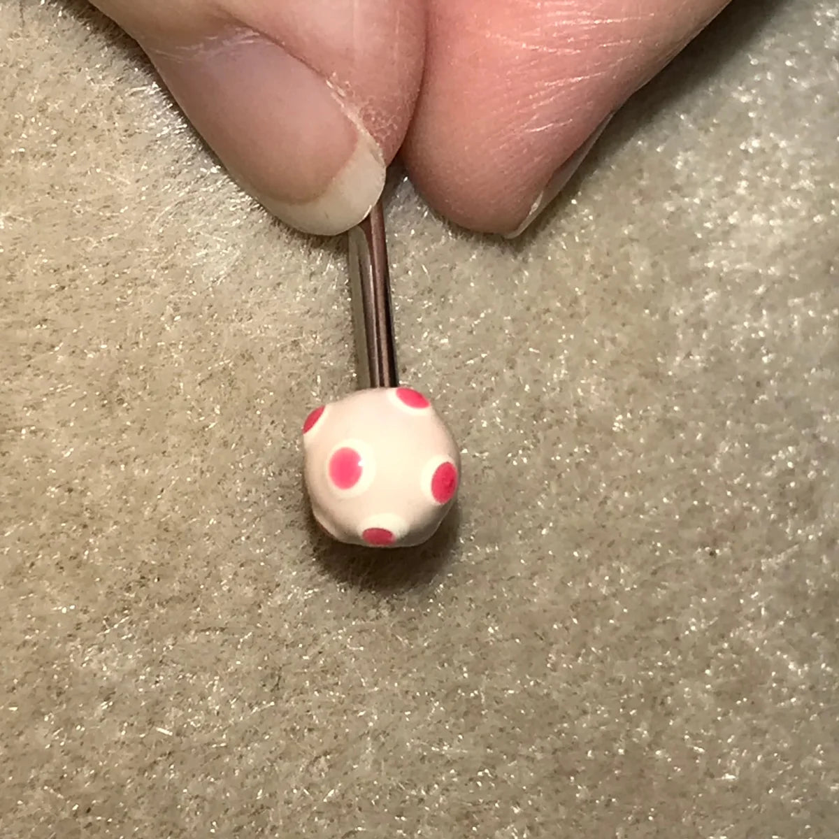 14 Gauge White and Pink Polka Dot Tongue Ring