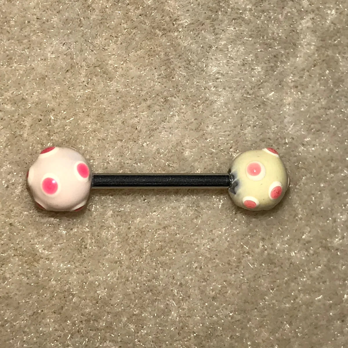 14 Gauge White and Pink Polka Dot Tongue Ring
