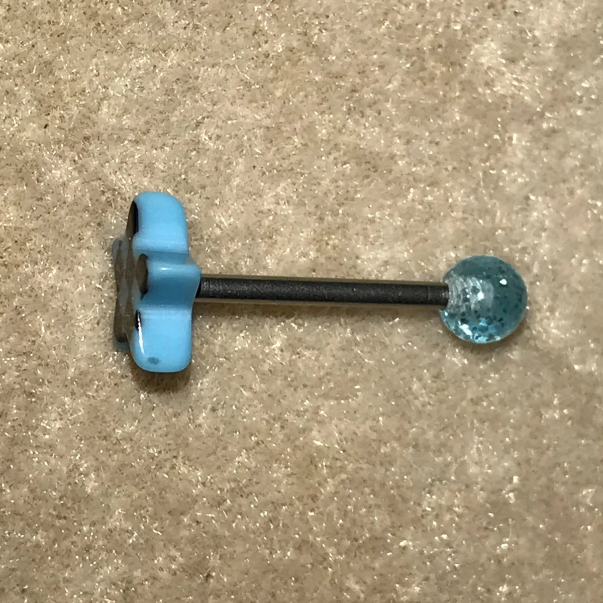 14 Gauge Aqua Blue Star shaped Checkerboard design Tongue Ring