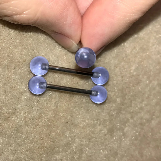 14 Gauge Clear bluish Purple Design Tongue Ring