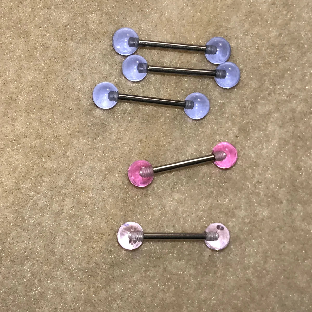 14 Gauge Clear bluish Purple Design Tongue Ring