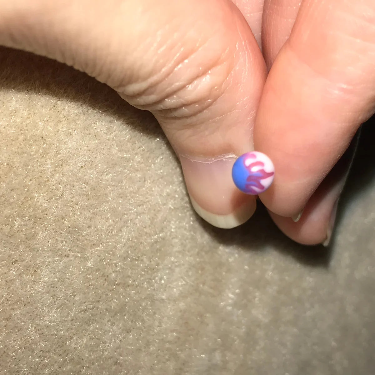 14 Gauge Blue, pink and white flame Tongue Ring