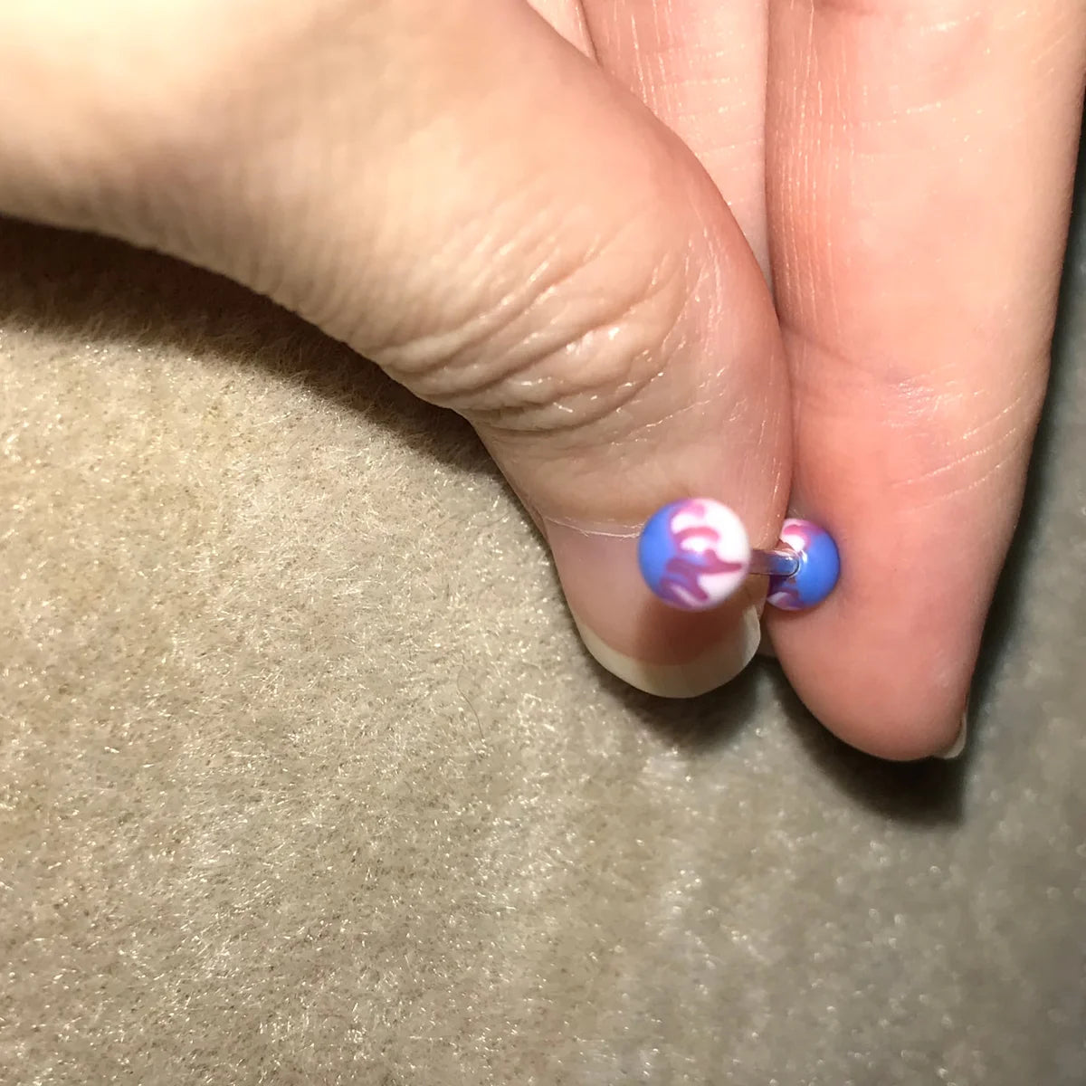 14 Gauge Blue, pink and white flame Tongue Ring