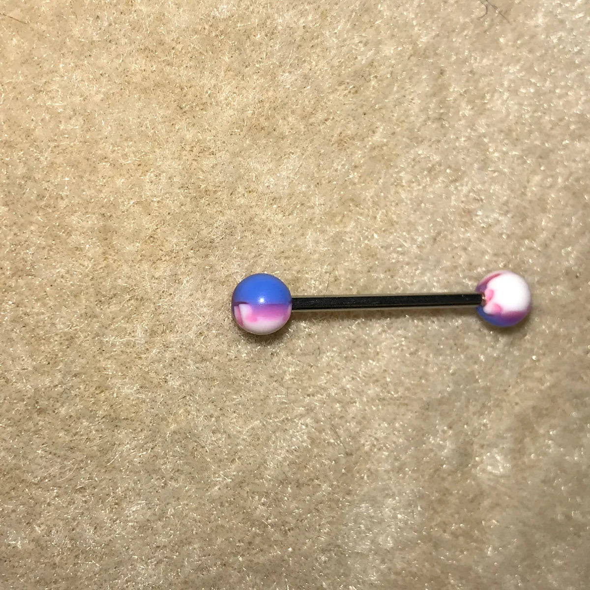 14 Gauge Blue, pink and white flame Tongue Ring