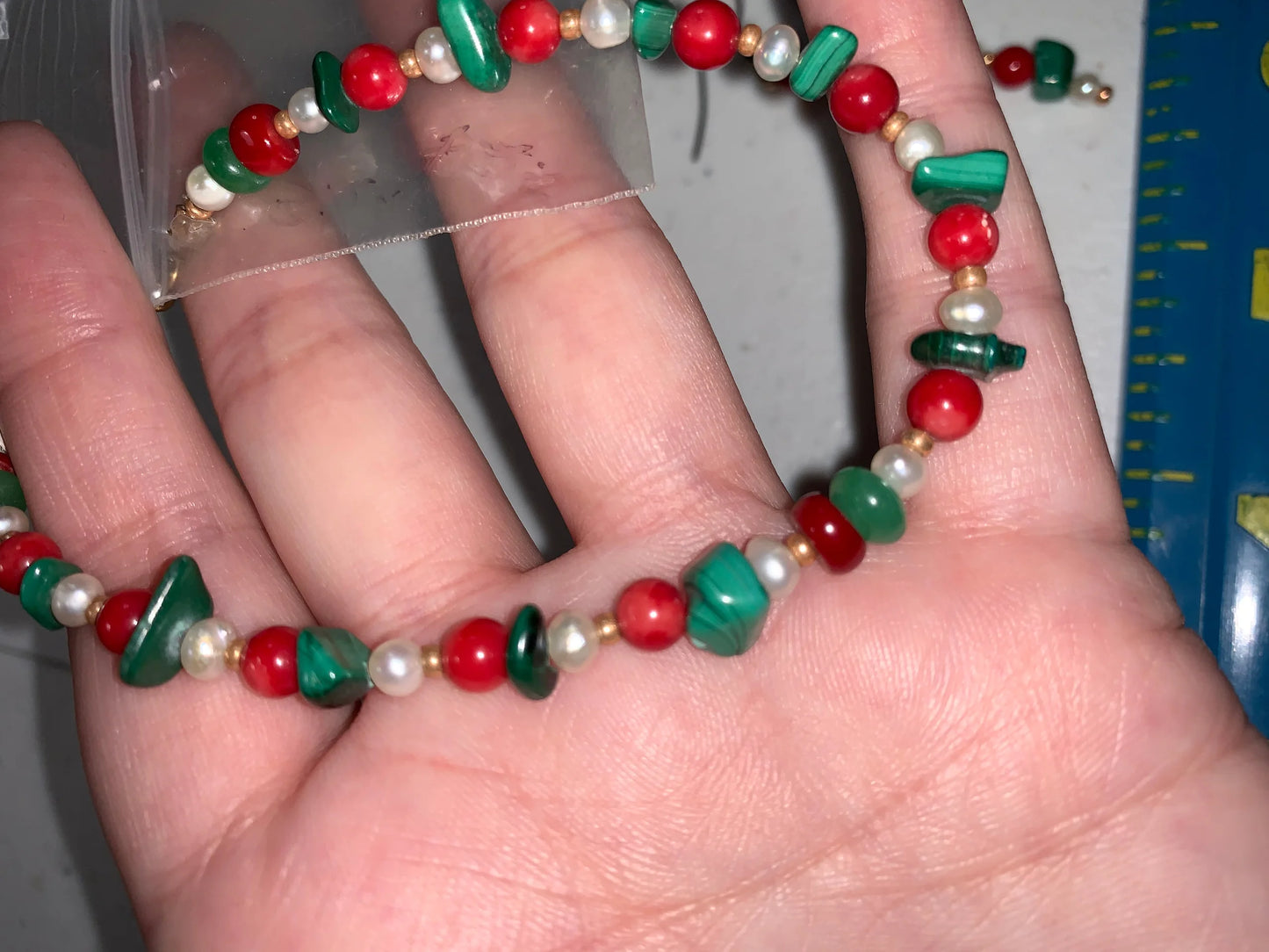 8 1/2" long Christmas Colored Bracelet and matching dangle earrings