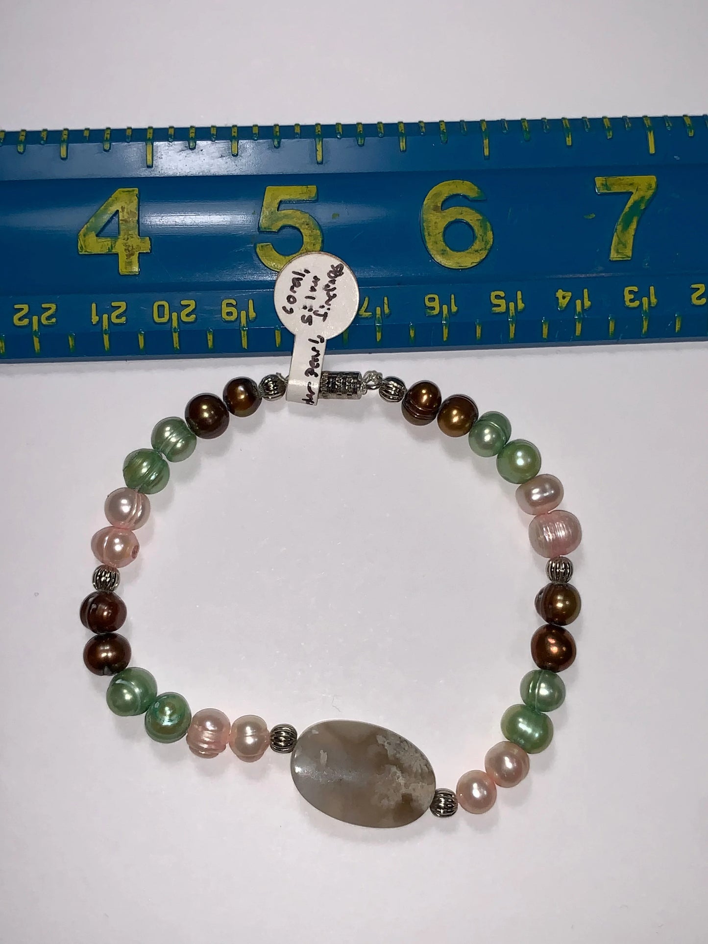 8" Freshwater Pearl And Coral Bracelet