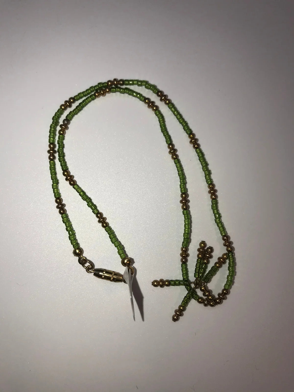 15" Green and Gold Seed Bead Necklace