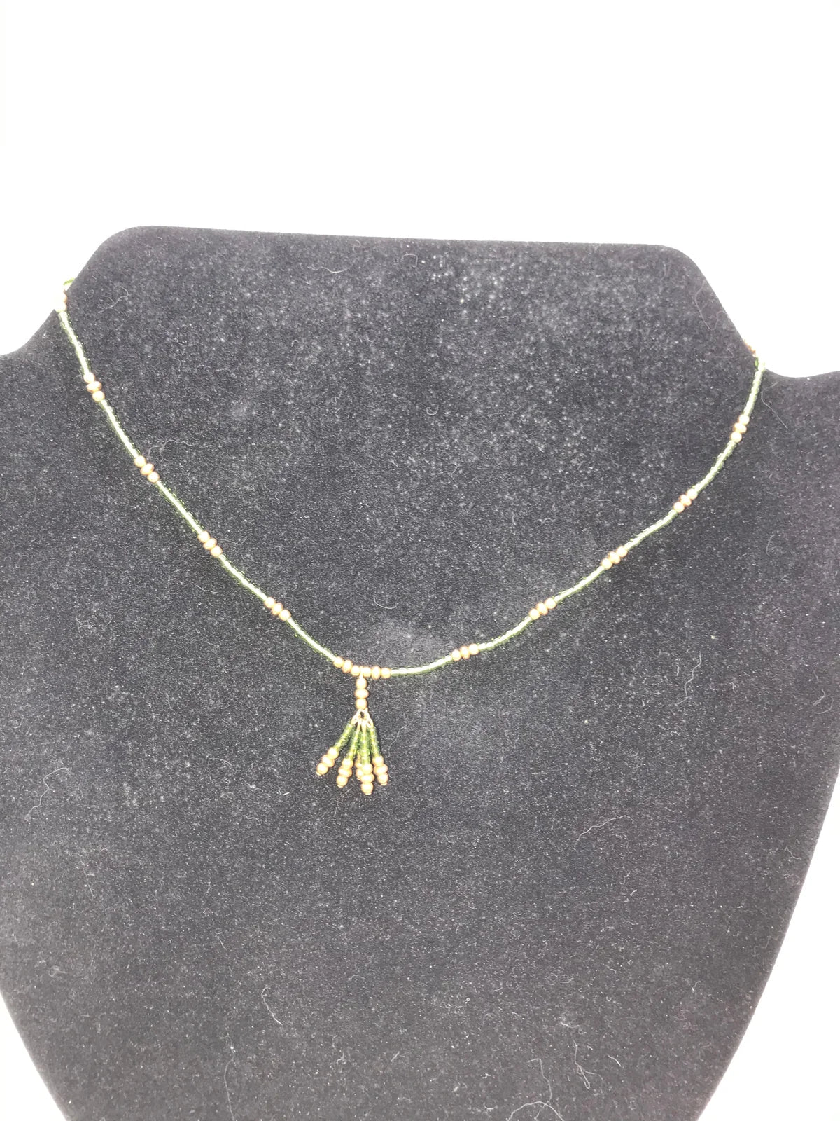 15" Green and Gold Seed Bead Necklace