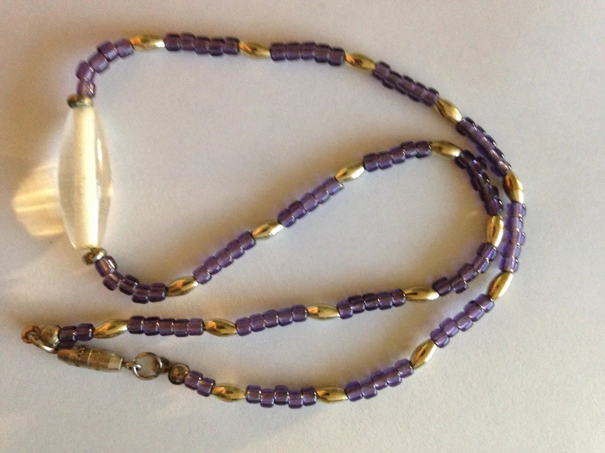 15 1/4" Purple And Clear Beaded Necklace