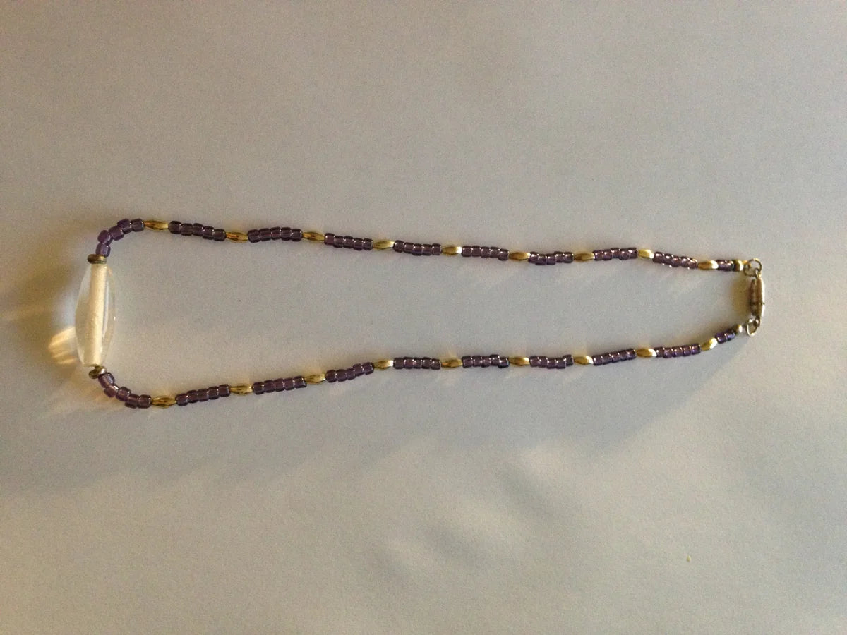 15 1/4" Purple And Clear Beaded Necklace