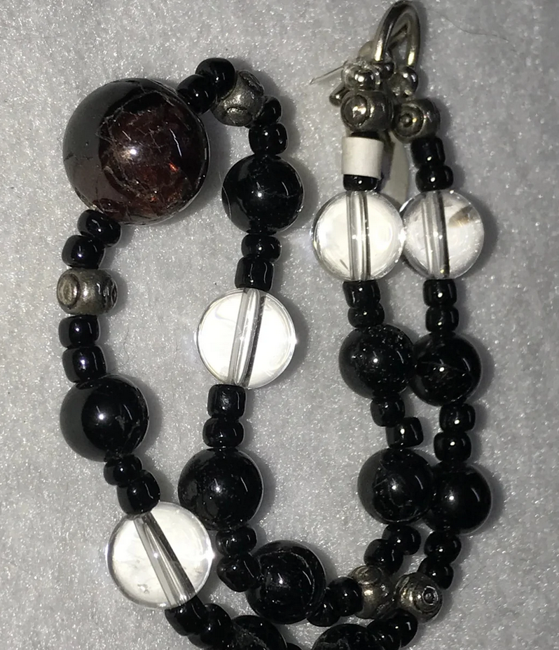 12" Long Garnet And Obsidian Anklet