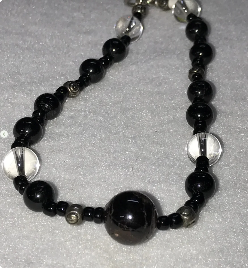 12" Long Garnet And Obsidian Anklet
