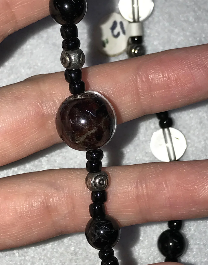 12" Long Garnet And Obsidian Anklet