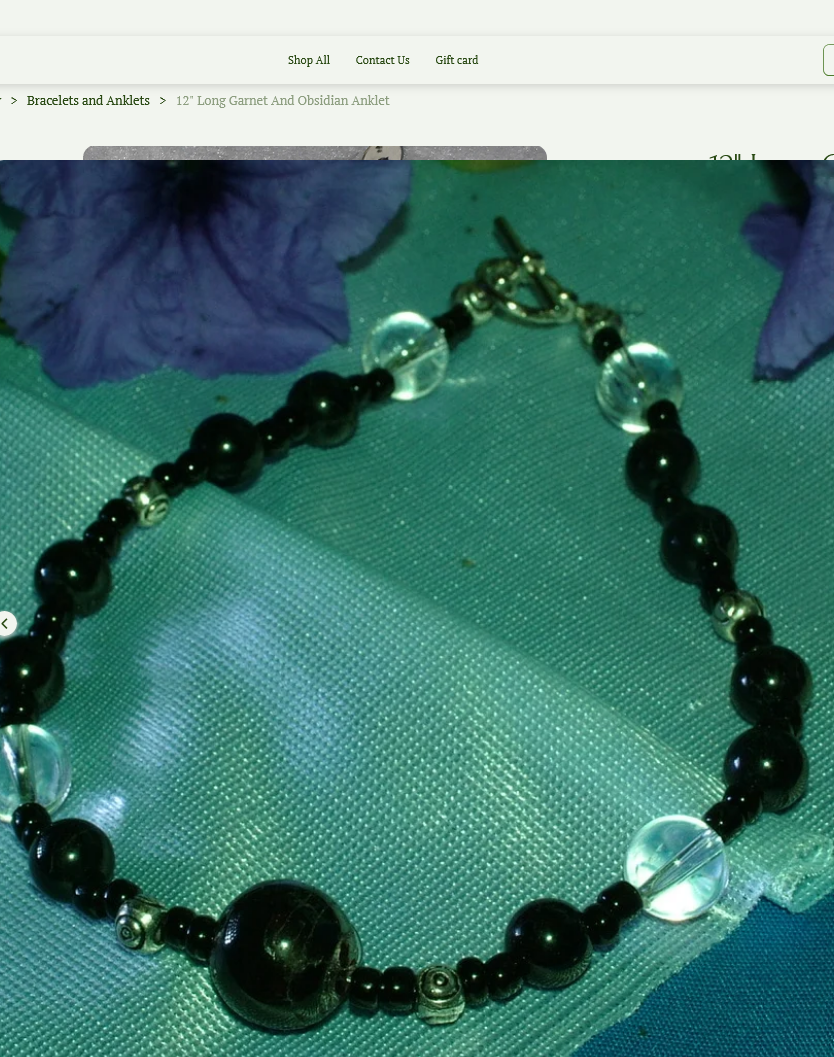 12" Long Garnet And Obsidian Anklet