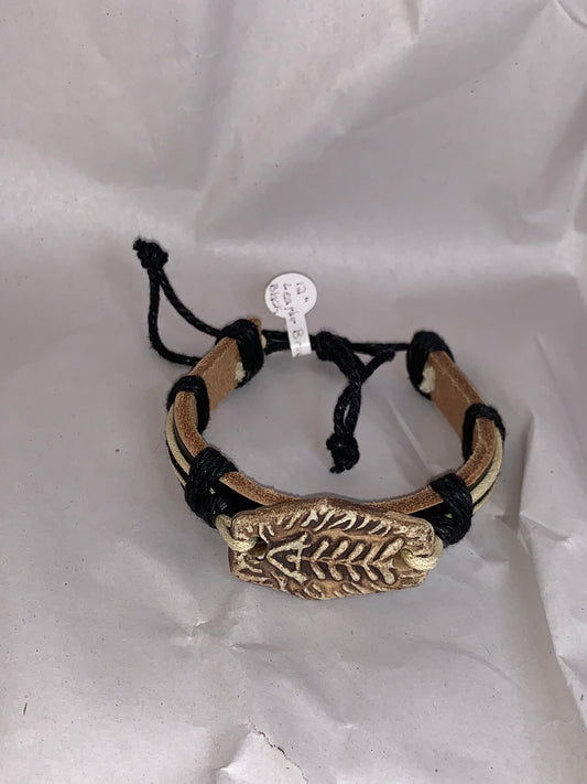 12" Long Leather Bracelet with Fish Design