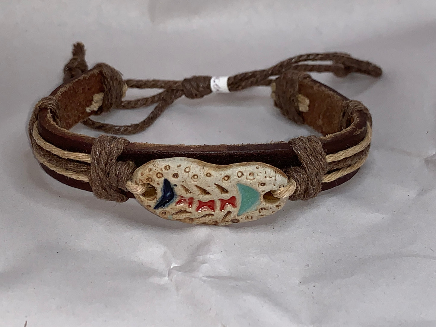 12" Long Leather Bracelet with Fish focal bead