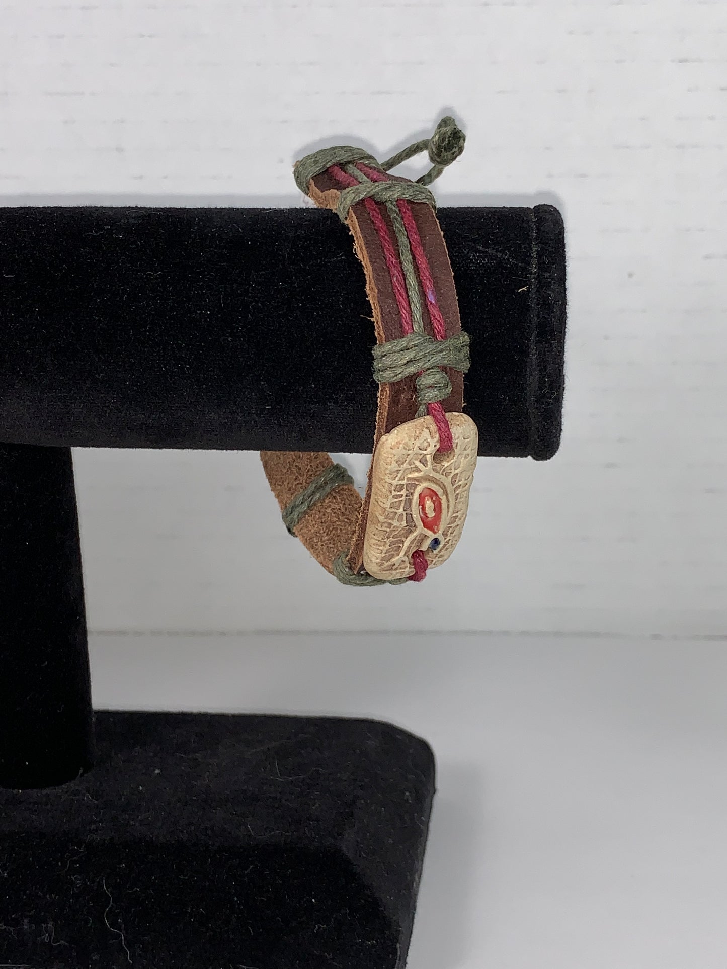 12" Long Leather Bracelet with Frog focal bead